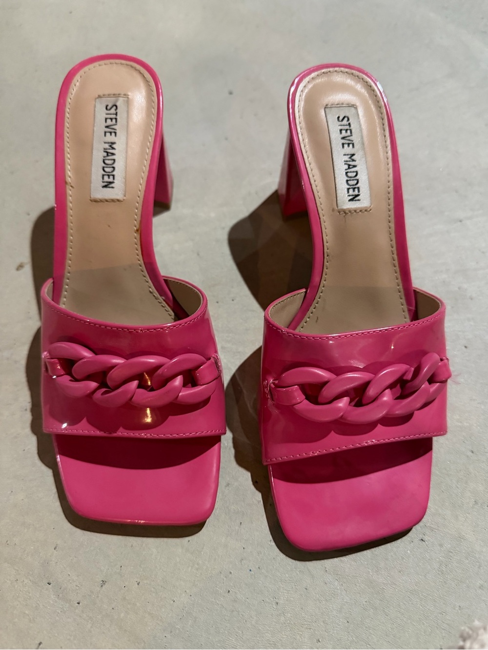 Steve Madden Hot Pink Chain-Embellished Block Heel Mules